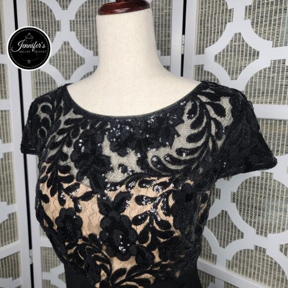 Alex Evenings Black Petite Short Empire Waist Sequin Bodice Sheath Dress 12P - Picture 2 of 16